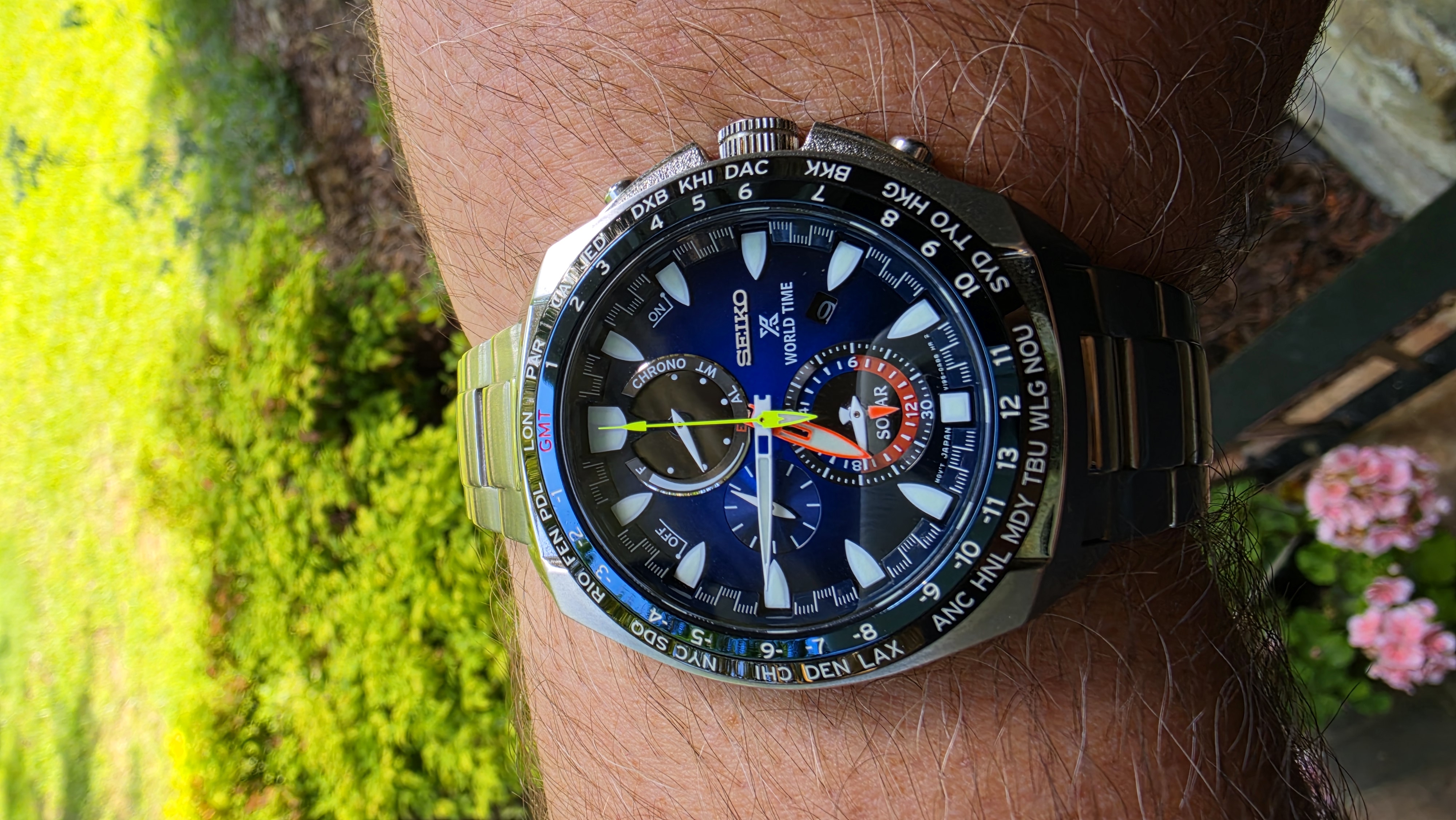 Seiko SSC549 Prospex Solar World Time Chronograph on wrist